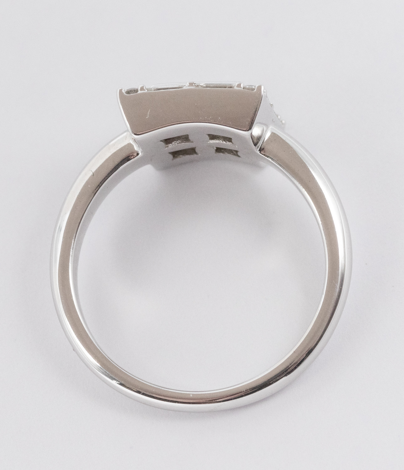 A diamond set 14ct white gold ring, comprising a square mount illusion set to the centre with four - Image 3 of 4