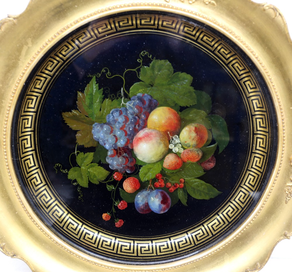 *** WITHDRAWN *** A 19th Century paper mache lacquered tray in gilt frame with Greek key and fruit - Image 2 of 5