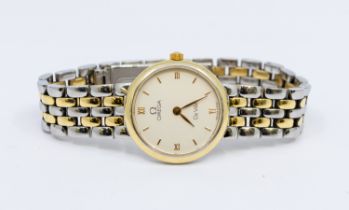 Omega- a ladies two tone steel case Omega DeVille wristwatch, comprising a signed round white dial