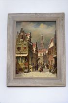 Peter Cornelius Steenhouwer (1896-1972), oil on panel, Town scene with villagers, signed lower left,