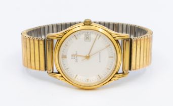 A gentleman's gold-plated stainless steel Zenith automatic wristwatch, comprising a silvered dial