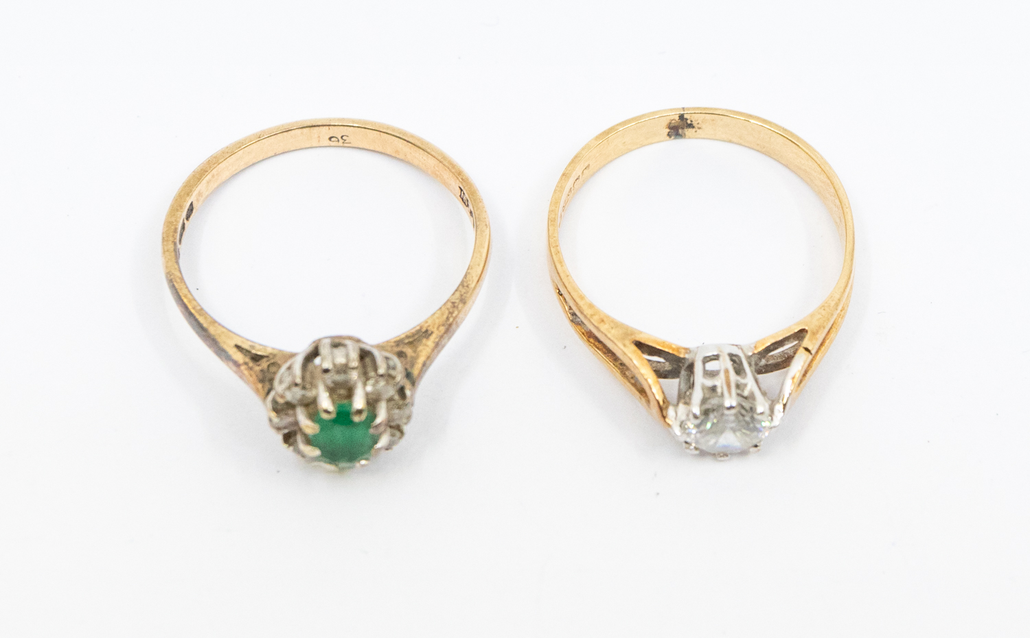 A 9ct gold emerald and diamond cluster ring, size M1/2, along with 9ct gold cubic zirconia set - Image 2 of 2