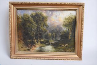 English School (19th Century), unsigned oil on canvas, River landscape, approx. 39cm x 28.5cm, In