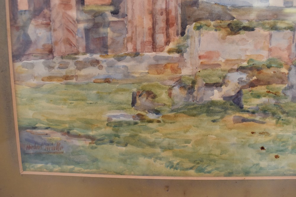An early 20th Century water colour of church ruins by Herbert Nevell along with a chalk and charcoal - Image 2 of 2