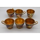 A set of six 20th century Aynsley 'Fruits' patterned hand painted and gilt by N. Brunt, cups and