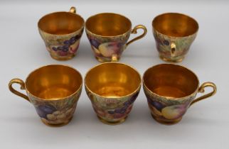 A set of six 20th century Aynsley 'Fruits' patterned hand painted and gilt by N. Brunt, cups and