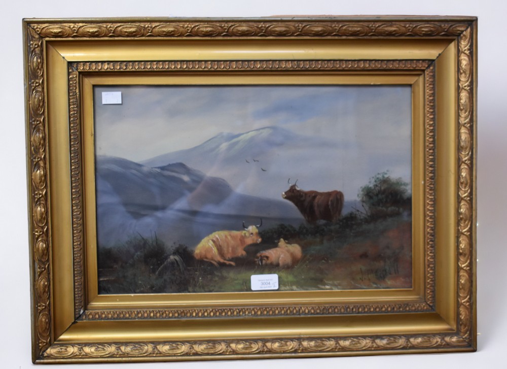 J. Marshall (20th century) Two oil paintings, Cattle, possibly Scottish Highlands, both framed and