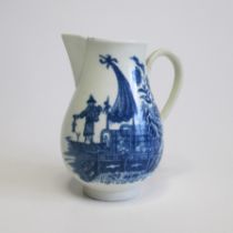 A Worcester sparrow beak jug printed fisherman pattern Circa 1770 Height 10cm Condition; old