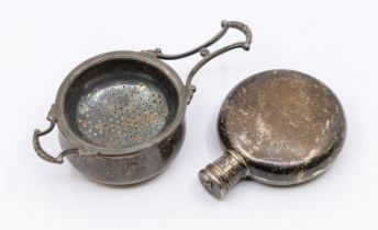 A Victorian small circular silver hip flask, screw top, hallmarked by William Summers, London, no