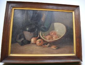 Late 19th Century oil on board, still life, in dark wooden frame, unsigned, 52 x 72cm