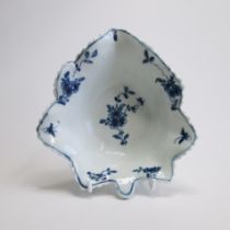 A Worcester early leaf shape pickle boat dish of unusual size, pickle leaf daisy Circa 1758,