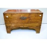 An 18th Century solid English oak bible/travelling deed box with front lifting panel, hinged door