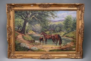 Six late 20th Century large oils on canvas of horse related pictures, three by Stephen Park, two