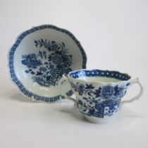 A Worcester chocolate cup and saucer printed ‘fence’ pattern with rare crescent  R mark Circa 1775