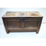 A mid 17th English solid oak coffer, originating from the West Midlands area, comprising of three