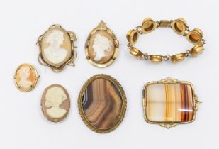 A collection of various Victorian and later gilt metal set cameo jewellery to include four