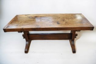 A solid oak plank top refectory style table, 185 x 75 x 70cm (L x H x W)