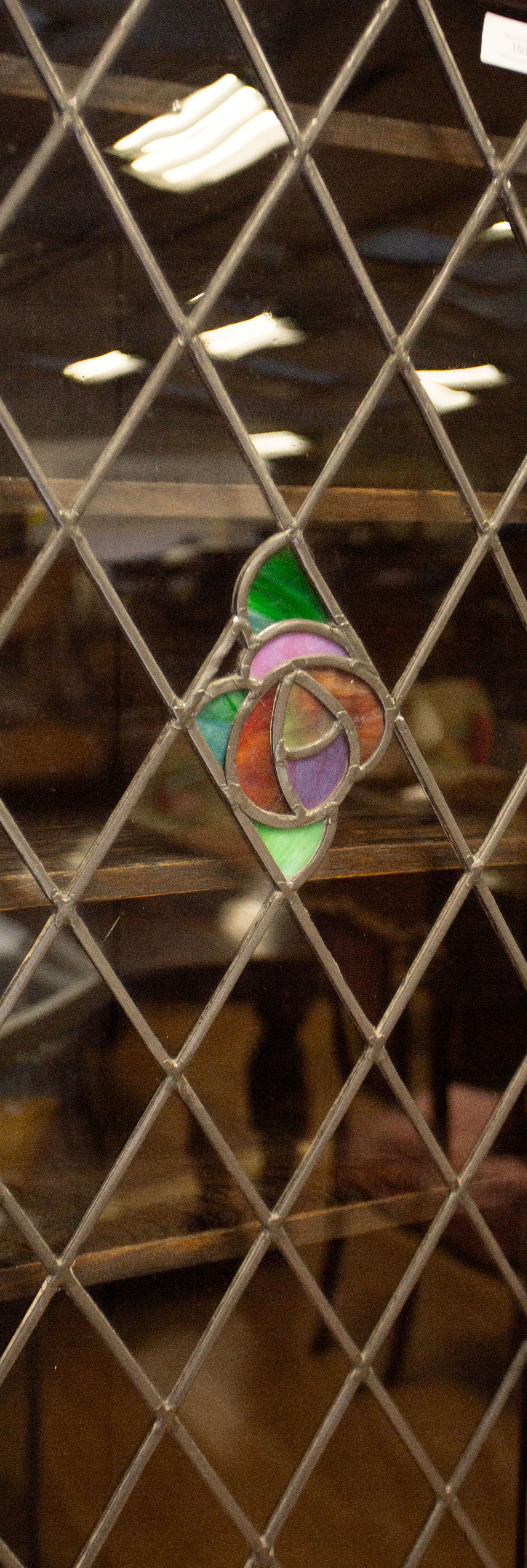 Large Art Nouveau cabinet with leaded glazed doors with a stylised rose panel to each. Wooden - Image 2 of 2