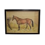 Basil Nightingale - a signed watercolour and pencil of a chestnut horse in stable, dated 1930