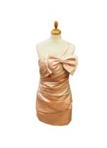 2 candy pink Sweeve cocktail/prom dresses, single shoulder strap, large double bow to front with