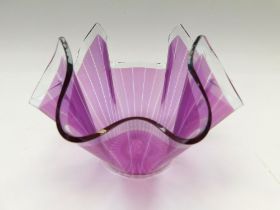 A Glass Handkerchief vase in a striped design , minor nibbles to rim