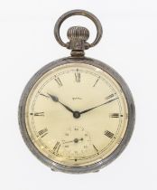A Smiths open faced silver cased pocket watch comprising a signed cream dial with numeral indices,
