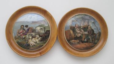 Two Staffordshire Prattware Polychrome Pot Lids' Peace' and 'The Fix' Circa, 1880 Size both 10.5cm