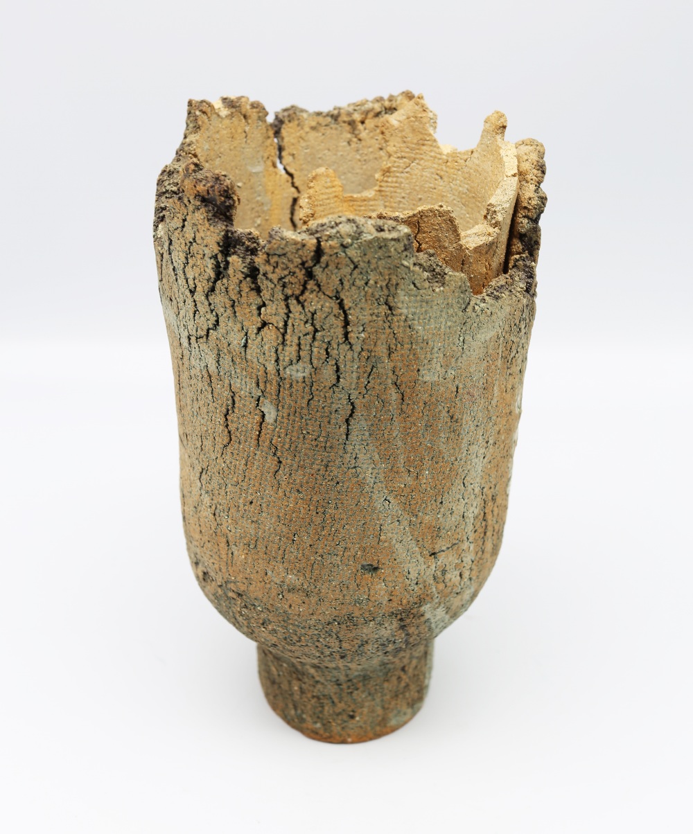 Studio pottery, naturalistic bark style double walled vessel, height 23cm. Marked 6088 1970x194 - Image 3 of 7