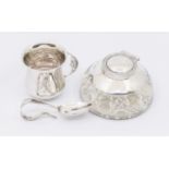 A small collection of silver items to include; an Edwardian silver mounted cut glass circular