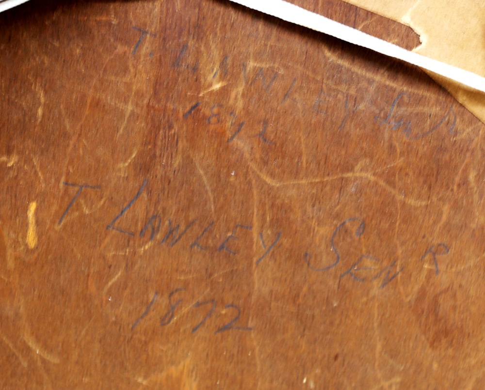 *** WITHDRAWN *** A 19th Century paper mache lacquered tray in gilt frame with Greek key and fruit - Image 5 of 5