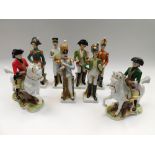 Capodimonte - A set of eight soldier figures including two mounted.