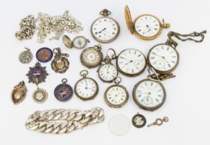 A collection of pocket watches nine pocket watches including eight silver cased and plated hunter