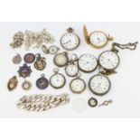 A collection of pocket watches nine pocket watches including eight silver cased and plated hunter