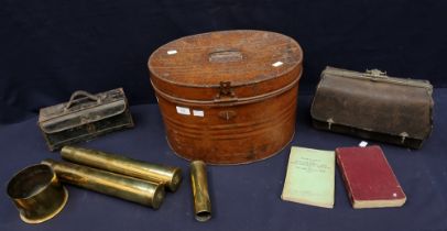 ***WITHDRAWN*** Militaria Interest: A mixed lot to include a pair of long cylindrical shell case