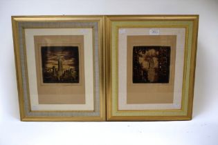 Two handmade photographic prints on gold leaf of the Empire State Building, New York. Both signed