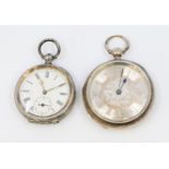 A Victorian silver cased open cased pocket watch, comprising a silvered dial with numeral indices,