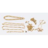 A collection of gold chains necklace and bracelets, some weighable a/f some damaged, along with a  a