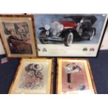 Motoring Interest: a set of three framed and glazed advertising prints for Borg & Beck of