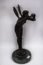 A 20th century bronze of a nymph set on a hardstone base.