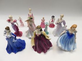 Coalport: a collection of Coalport lady figurines with 2 x Royal Doulton Classics. (Q)