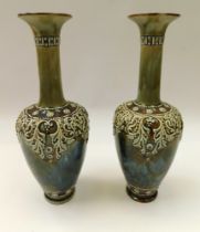 ***WITHDRAWN*** A pair of early 20th century Royal Doulton vases, relief foliage detail to body,