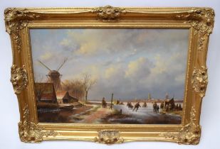 Leon Arie Feyen (b. 1947), Traditional Dutch windmill landscape, oil on panel, signed lower right,