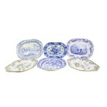 Six 19th Century large meat platters / serving dishes to include: 1. Spode blue and white meat