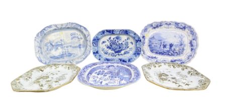 Six 19th Century large meat platters / serving dishes to include: 1. Spode blue and white meat