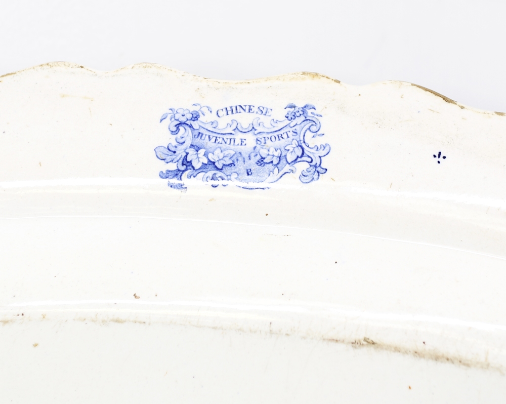 Six 19th Century large meat platters / serving dishes to include: 1. Spode blue and white meat - Image 11 of 17