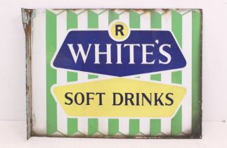 Advertising: An R White's Soft Drinks, double-sided enamel sign, green, white, blue and yellow