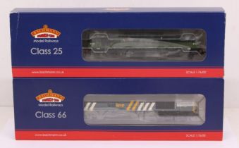 Bachmann: A boxed Bachmann, OO Gauge, Class 25/3 D7502 BR Two Tone Green, Reference 32-406. Together