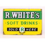 Advertising: An R White's Soft Drinks Sold Here, single-sided enamel sign, white, green, yellow