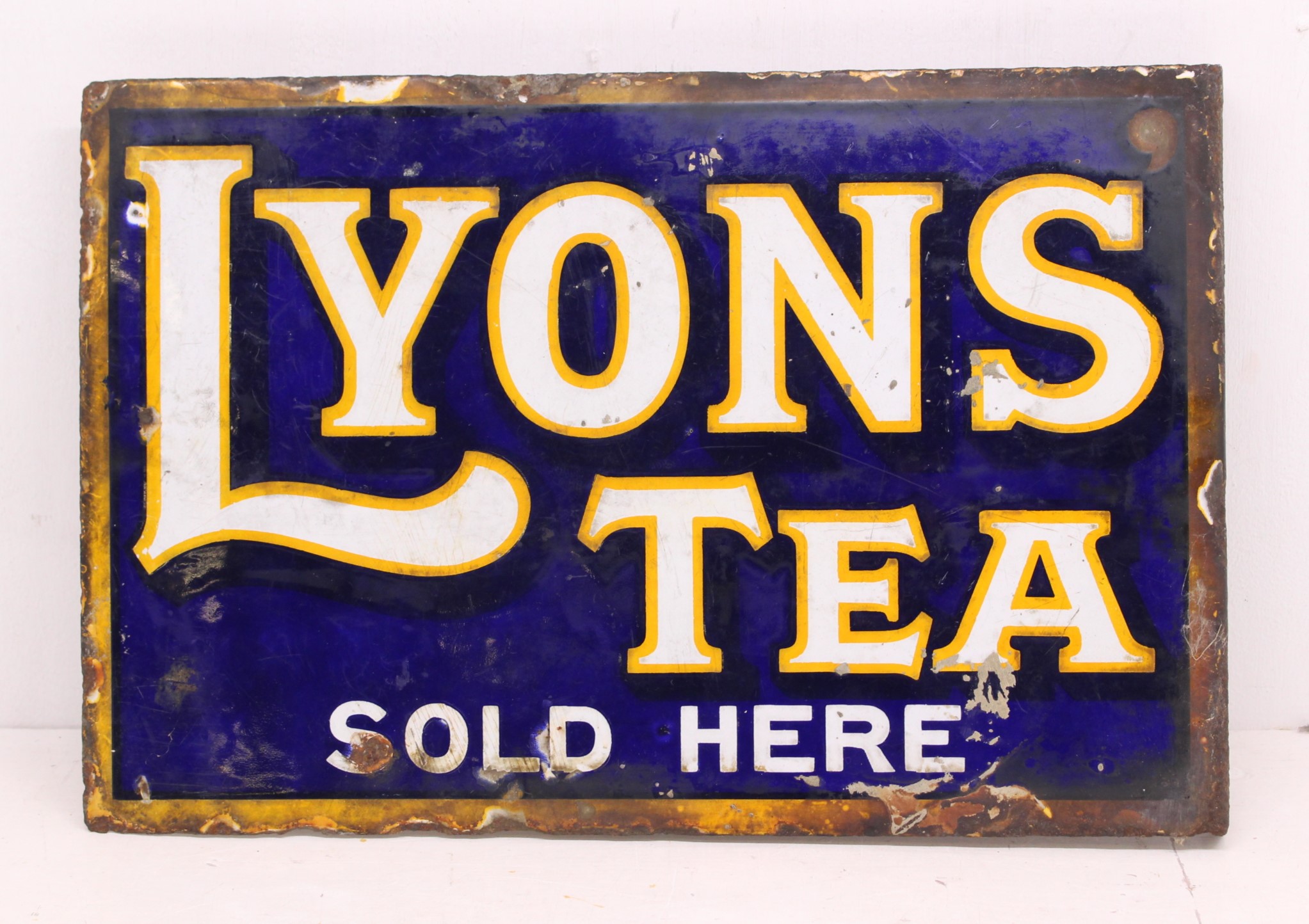 Advertising: A Lyons' Tea Sold Here, double-sided enamel sign, blue, white and yellow enamel. - Image 2 of 2