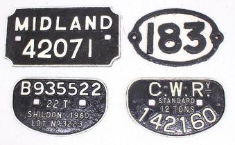 Railwayana: A collection of four railwayana signs to comprise: 'Midland 42071', '183', 'GWR Standard